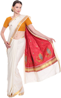 

Darps Self Design Balarampuram Cotton Saree(Multicolor), Cream