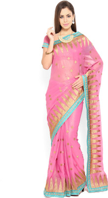 

Soch Self Design, Solid Fashion Chiffon Saree(Pink, Gold)