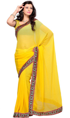JTInternational Solid, Self Design Fashion Georgette Saree(Yellow)
