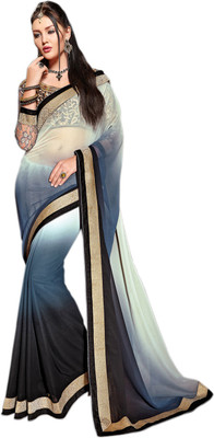 

Parisha Embroidered Daily Wear Georgette Saree(White, Black), Off white & black