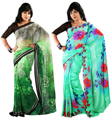 

Hawai Printed Fashion Chiffon Saree(Pack of 2, Multicolor)