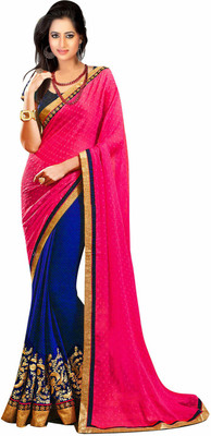 

Party Wear Dresses Embroidered Fashion Chiffon, Georgette Saree(Pink, Dark Blue, Dark blue;pink