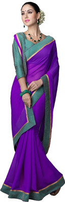 

Lovelylook Embroidered Fashion Georgette Saree(Purple), Dark purple