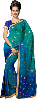 

Manthan Embroidered Daily Wear Georgette Saree(Green, Blue)