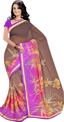 

Khushali Self Design, Printed Fashion Georgette Saree(Brown, Multicolor)