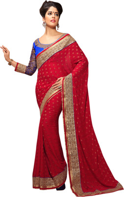

Khoobee Self Design, Embellished, Embroidered Fashion Georgette, Jacquard Saree(Red, Blue), Blue;red