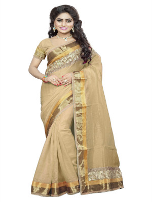 

Asha Fashion Embroidered Bhagalpuri Cotton Saree(Beige