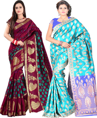 

It's Banii Woven Banarasi Handloom Banarasi Silk Saree(Pack of 2, Maroon, Blue), Blue;maroon