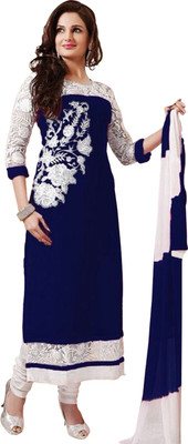 

Shreeji Fashion Cotton Embroidered Semi-stitched Salwar Suit Dupatta Material, Blue;white