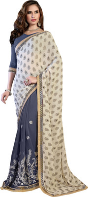 

Khoobee Self Design, Embellished, Embroidered Fashion Jacquard, Georgette Saree(Beige, Grey)