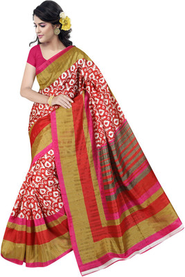 

Parisha Printed Daily Wear Art Silk Saree(Red, White)