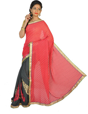

Abacus Embroidered Bollywood Handloom Georgette Saree(Black, Pink