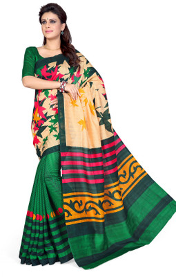 

Sourbh Sarees Printed Bollywood Art Silk Saree(Beige, Green)