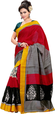 

Saara Printed Fashion Cotton Saree(Red, Black), Black;red