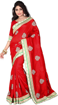 Omkarcreation Embroidered Bhagalpuri Cotton Slub Saree(Red)