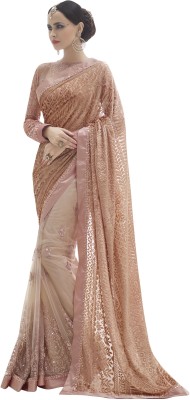 

Khoobee Self Design, Embroidered, Embellished Fashion Net, Velvet Saree(Beige)