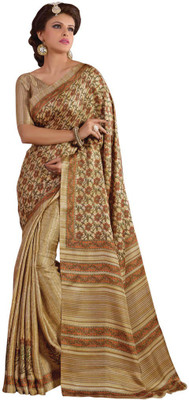 Saara Graphic Print Fashion Silk Wool Blend Saree(Beige)
