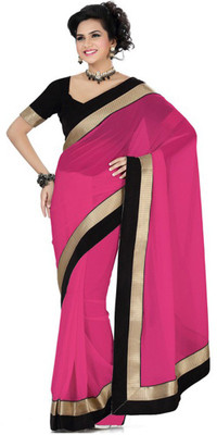 

Dancing Girl Solid Bollywood Chiffon Saree(Pink)