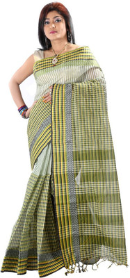 

Hawai Checkered Tant Cotton Saree(Multicolor), Green