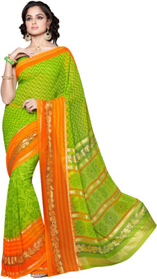 

Parisha Printed Daily Wear Georgette Saree(Pack of 2, Green), Green & orange