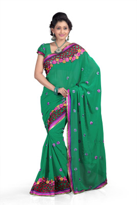 

Chirag Sarees Self Design Fashion Chiffon Saree(Green, Pink), Mehandi green