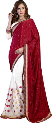 

Khushali Self Design, Embellished, Embroidered Fashion Jacquard, Chiffon Saree(Red, White)