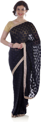 

Ethnic Bliss Lifestyles Self Design Phulkari Chiffon Saree(Black)