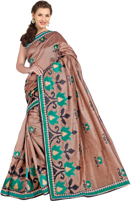 

Urban Vastra Embroidered Bhagalpuri Dupion Silk Saree(Brown, Green)