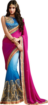 

Brijraj Embroidered Fashion Net, Georgette Saree(Blue, Blue, Magenta)