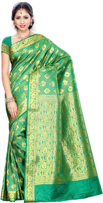 

Mimosa Woven Kanjivaram Art Silk Saree(Green)
