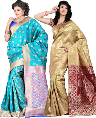 

It's Banii Woven Banarasi Handloom Silk Saree(Pack of 2, Blue, Yellow)