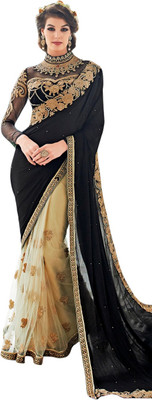 

Brijraj Embellished Fashion Net Saree(Black, White)