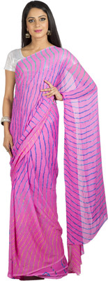 

Jaipur Kurti Printed Bandhej Crepe Saree(Pink)