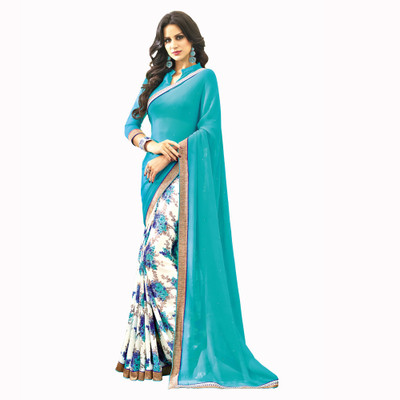 

Vishal Self Design Bollywood Georgette Saree(Blue, White)