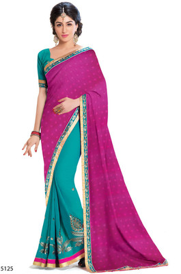 

Indianbeauty Self Design, Embroidered Bollywood Jacquard, Georgette Saree(Pink, Light Blue), Light blue;pink