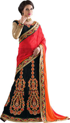 

Khushali Self Design, Embroidered Fashion Net, Satin, Jacquard, Silk Saree(Red, Orange, Black, Beige), Beige;black;orange;red
