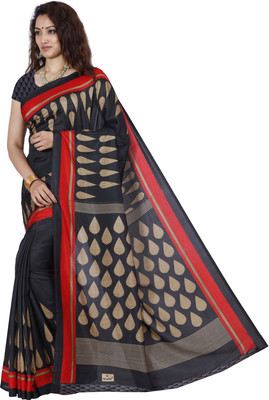 Rightshape Printed Mysore Art Silk Saree(Black)