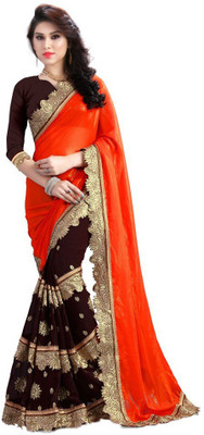 K.C Self Design Bollywood Georgette Saree(Orange)