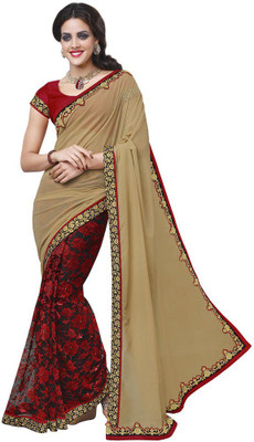 

Desi Butik Embellished Fashion Georgette, Net Saree(Beige, Red)