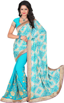 

Saara Floral Print Fashion Georgette Saree(Blue), Light blue