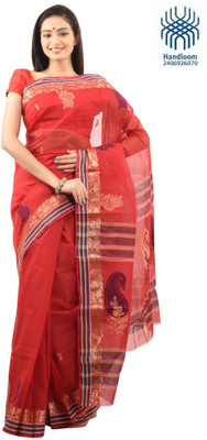 

Tantuja Self Design Dhaniakhali Handloom Cotton Saree(Red)