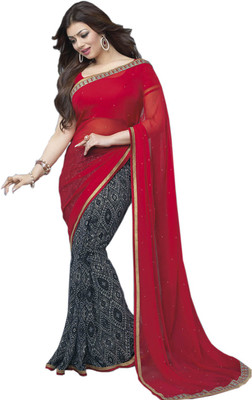 

Krishna Fab Printed Bollywood Chiffon Saree(Red, Black)