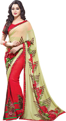 

Saara Floral Print, Self Design Daily Wear Georgette Saree(Red)