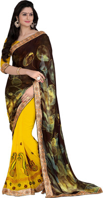

Lovelylook Embroidered Daily Wear Jacquard, Georgette Saree(Brown, Yellow)