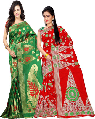 

Weavedeal Embellished Kanjivaram Silk Cotton Blend Saree(Pack of 2, Multicolor)