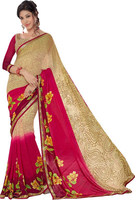 

Manthan Printed Daily Wear Georgette Saree(Beige, Pink)