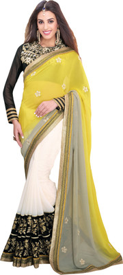 

Brijraj Embroidered Fashion Georgette Saree(Yellow, Grey, White), Grey;white;yellow