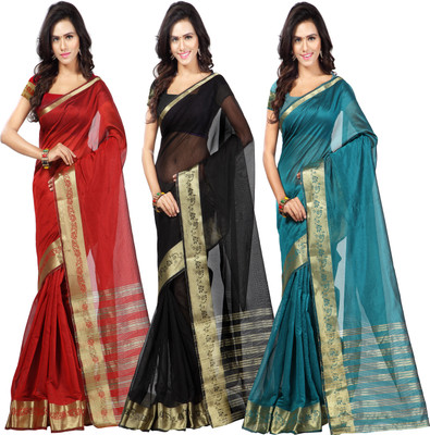 

Weavedeal Solid Banarasi Chanderi Saree(Pack of 3, Multicolor)
