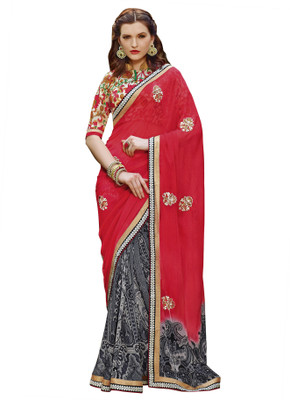

Khushali Self Design, Embroidered, Embellished Fashion Georgette Saree(Red, Grey, Multicolor), Grey;multicolor;red