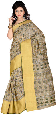 

Roopkala Silks Printed Fashion Cotton Saree(Beige)